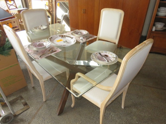 72'' X 40'' GLASS TOP DINING TABLE W/(4) CHAIRS