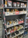 CONTENTS OF SHELVES - ASSORTED FUEL PUMPS, CARBURETOR PARTS, EXHAUST GASKET