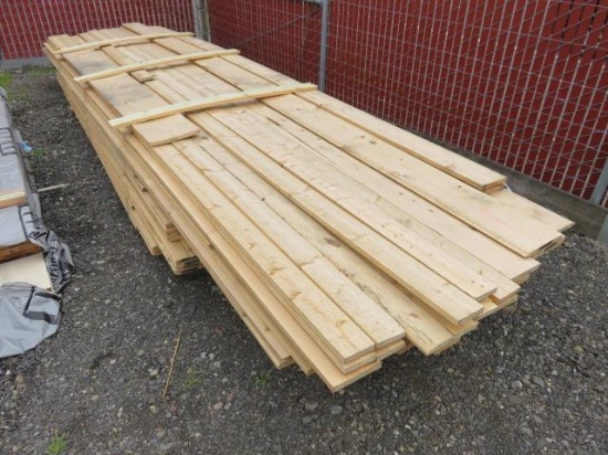 PALLET OF ASSORTED LENGTH AND WIDTH PINE TONGUE AND GROOVE BOARDS AND ASSORTED LENGTH AND WIDTH PINE