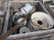 TOTE OF ASSORTED SIZE ALUMINUM AND STEEL WHEELS AND (1) BUNDLE OF PIPE FLUS