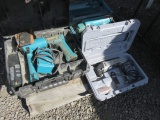 PALLET W/ ASSORTED TOOLS, MAKITA DRILL AND CIRCULAR SAW, MAKITA 4'' DISK GR