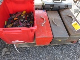 PALLET W/ (5) TOOL BOXES W/ ASSORTED TOOLS, TOTE W/ ASSORTED SCREW DRIVERS