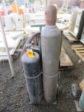 LOT OF (1) OXYGEN AND (1) ACETYLENE TANK, W/(2) REGULATORS, (1) BOX OF ASSO