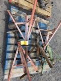 PALLET W/ (3) SCREW STYLE PIPE STANDS AND (2) ROLLER HEAD SCREW STYLE PIPE