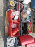 PALLET W/ ASSORTED TIRE IRONS, SNOW CHAINS, LIGHT SWITCH COVERS, HAND TOOLS