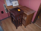 SMALL DESK, ROLLING CABINET & END STOOL