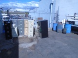 (8) 4-DRAWER FILE CABINET, (2) METAL DESKS, & (5) METAL DRUMS W/ SCRAP METAL