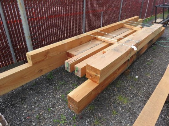 LOT OF ASSORTED SIZE AND LENGTH CEDAR BEAMS