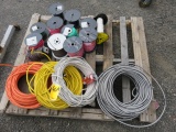 PALLET OF ASSORTED GAUGE ROLLED WIRE, (2)BUNDLES OF 600V 4 STAND WIRE