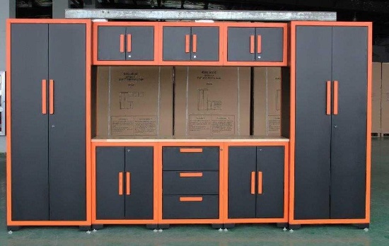 130'' WORK STATION COMBO 9-PIECE SET W/ (2) LOCKERS, (2) BASE CABINETS, (3) WALL CABINETS