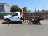 2001 FORD F450 XL SUPER DUTY FLATBED UTILITY CRANE TRUCK W/ PALFINGER 4501 KNUCKLE BOOM CRANE