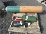 LARGE ARGUN GAS BOTTLE, SMALL COMPRESSED NITROGEN, SMALL OXYGEN, SMALL ACETYLENE