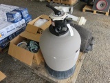 PALLET W/ 25 X 35 POND LINER & PAD, HAYWARD HIGH RATE SAND FILTER MDL#: S-210T, UV LIGHT, AND POND