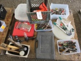 PALLET OF ASSORTED WRENCHES, SOCKETS, PLIERS, C-CLAMPS, BANDING & BANDING TOOLS, MALLETS