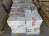 PALLET OF ASSORTED INTERIOR AND EXTERIOR LIGHT FIXTURES, GE 18,000 BTU AIR CONDITIONER, FAX MACHINE