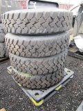 (4) MICHELIN XZU 2 12R22.5 TIRES ON 10 LUG STEEL WHEELS