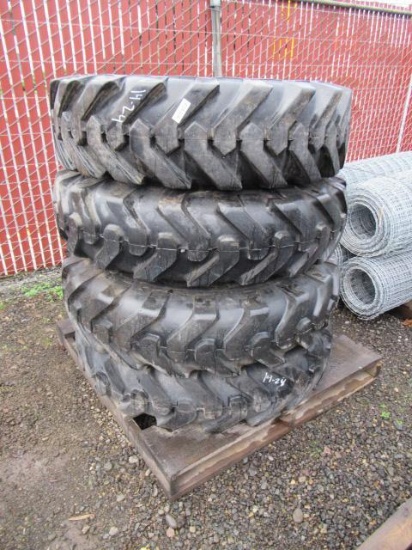 (4) E.B.T G-2 14.00-24TG TIRES ON 12 LUG STEEL WHEELS