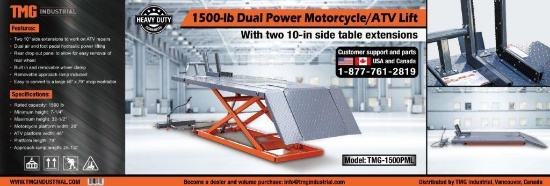 TMG INDUSTRIAL 1500# POWER MOTORCYCLE/ ATV LIFT