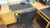 Wood desk w/return, wood cabinet, office chair