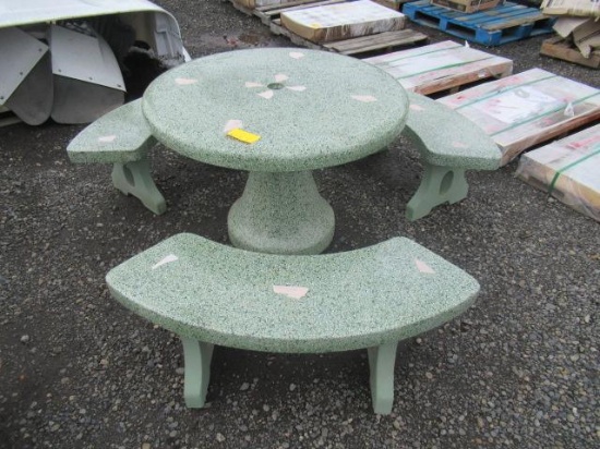 CONCRETE PATIO TABLE W/ (3) BENCHES (GREEN)