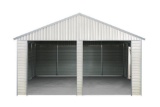21' X 19' DOUBLE GARAGE METAL SHED W/ (2) AUTOMATIC ROLL-UP DOORS AND ONE SIDE DOOR