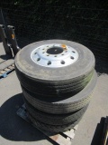 (3) 11R24.5 TIRES ON ALUMINUM WHEELS & 11R22.5 TIRE ON A ALUMINUM WHEEL