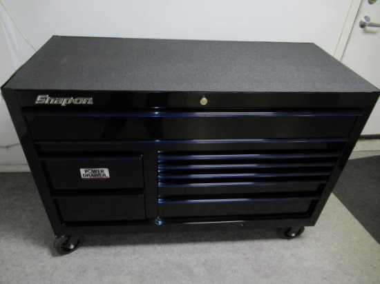 SNAP-ON 55" 9 DRAWER ROLLING TOOL BOX, MODEL #: KCP2422PLS DRAWER LINERS & POWER STRIP IN DRAWER