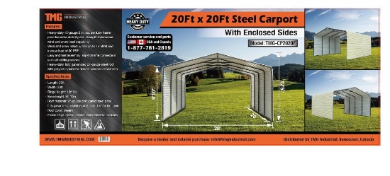 20' X 20' ALL STEEL CARPORT W/ 10' EAVE HEIGHT (UNUSED IN CRATE)