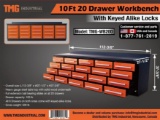 10' HEAVY DUTY 20 DRAWER WORK BENCH (ORANGE) (UNUSED)