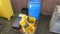 PALLET W/ (2) RUBBERMAID MOP BUCKETS, (5) WASTE CANS, 55 GALLON BARREL & TUSKO PRODUCTS PLANT HOLDER