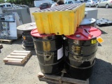 (4) 55 GALLON DRUMS W/ LIDS & SPILL CONTAINMENT PALLET