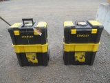 (2) STANLEY 3-IN-1 ESSENTIAL ROLLING WORKSHOP * BOTTOM BOX HAS NO LATCHES/ATTACHED WITH STRING