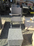 (2) FOLDING WICKER CHAIRS & WICKER OTTOMAN