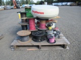 PALLET W/ ASSORTED SPOOLS OF WIRE, (2) EXIT SIGNS & RAYTHEON ELECTRONICS PATHFINDER RADAR