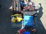 PALLET W/ DEWALT CORDLESS VACUUM, CORNWELL SOCKET SETS, POWER CONVERTER & HEADLIGHTS