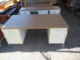 (2) METAL DESKS W/ WOOD TOPS