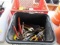 CRATE OF ASSORTED TAPE MEASURES, BOX OF CRESENT WRENCHES & PLIERS