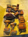 ASSORTED HILTI CORDLESS TOOLS - CIRCULAR SAW, BANDSAW, DRILLL, 1/4'' IMPACT W/ CHARGERS & BATTERIES