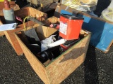 CRATE W/ ASSORTED HILTI KWIK CAST, TEST PLUGS, CHAIN, & VENT FLASHING