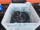 PLASTIC CRATE W/ ASSORTED CABLES & CHAINS