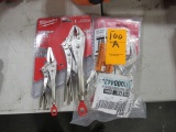 MILWAUKEE 2 PIECE LOCKING PLIER SET & (3) MILWAUKEE 6'' LOCKING C-CLAMPS