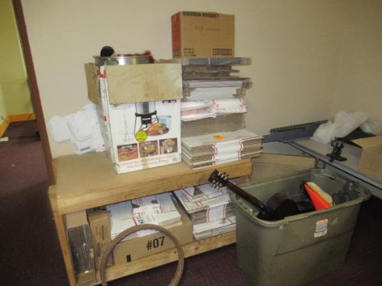 CONTENTS OF ROOM - (3) WOOD TABLES, TURKEY FRYER, ASSORTED PARTS