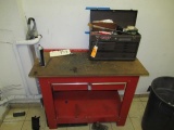 WORK BENCH AND TOOL BOX W/ASSORTED MACHINIST TOOLS