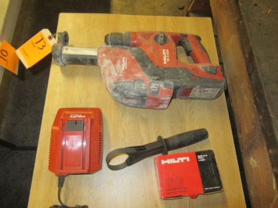 HILTI TE 4-A22 22V CORDLESS ROTARY HAMMER DRILL W/HILTI TE DRS-4-A VACUUM SYSTEM, BATTERY & CHARGER