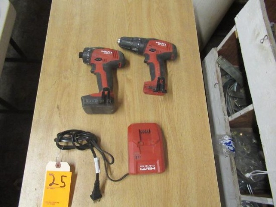 HILTI 22V CORDLESS IMPACT DRIVER & DRILL W/(1) BATTERY & CHARGER