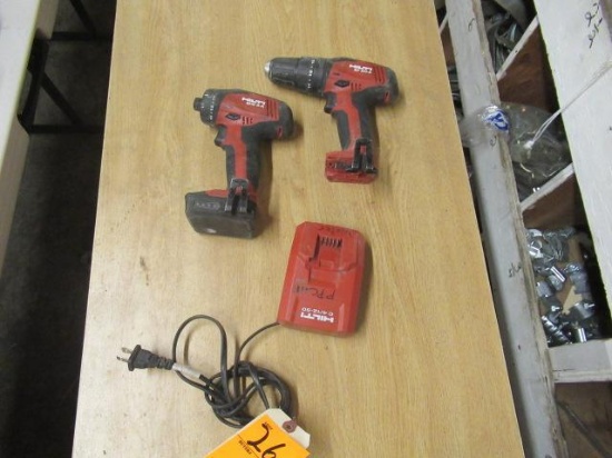 HILTI 22V CORDLESS IMPACT DRIVER & DRILL W/(1) BATTERY & CHARGER