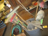 ASSORTED SHOVELS & BROOMS