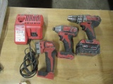 MILWAUKEE M18 IMPACT DRIVER, DRILL & WORKLIGHT W/BATTERY & CHARGER