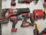 MILWAUKEE M18 IMPACT DRIVER, DRILL, RECIPROCATING SAW & WORKLIGHT W/BATTERY & CHARGER