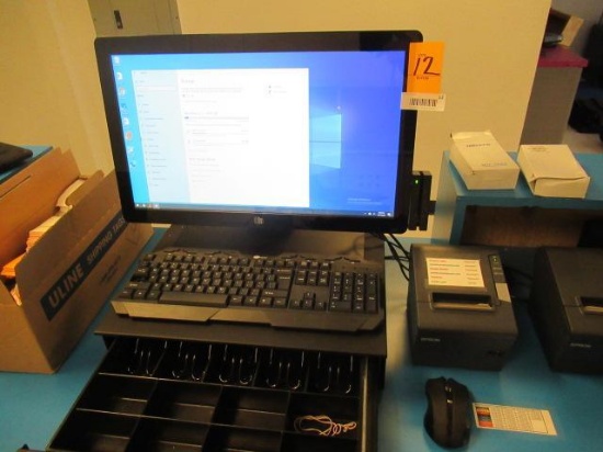 HP COMPUTER W/ELO TOUCH SCREEN MONITOR, CASH DRAWER, RECIEPT PRINTER & CARD READER